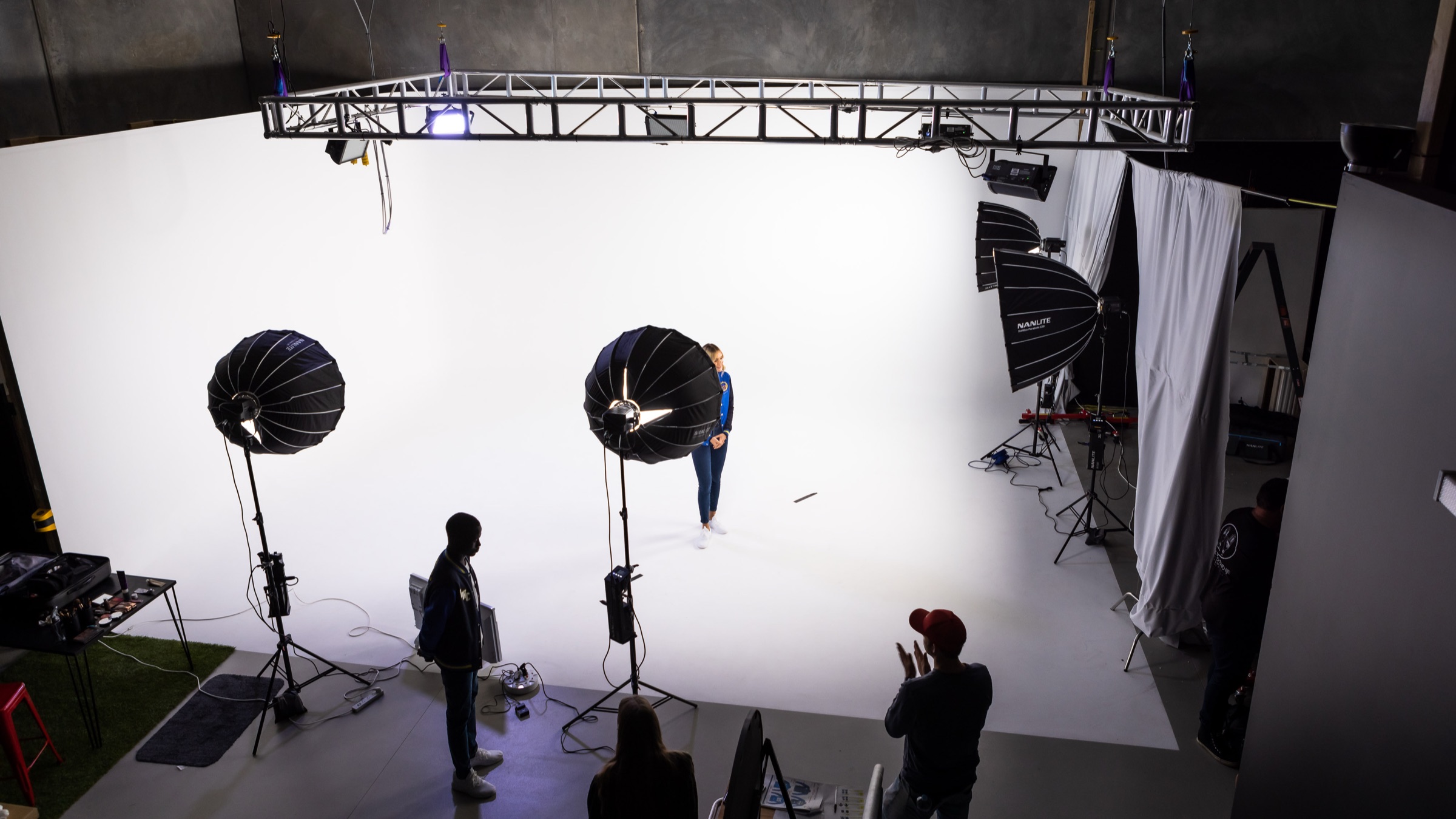 A shoot in progress on the Geelong Photo Studio cyclorama