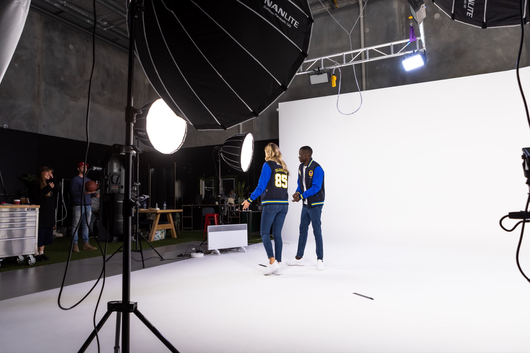 Softbox lighting set up for a shoot on the cyclorama