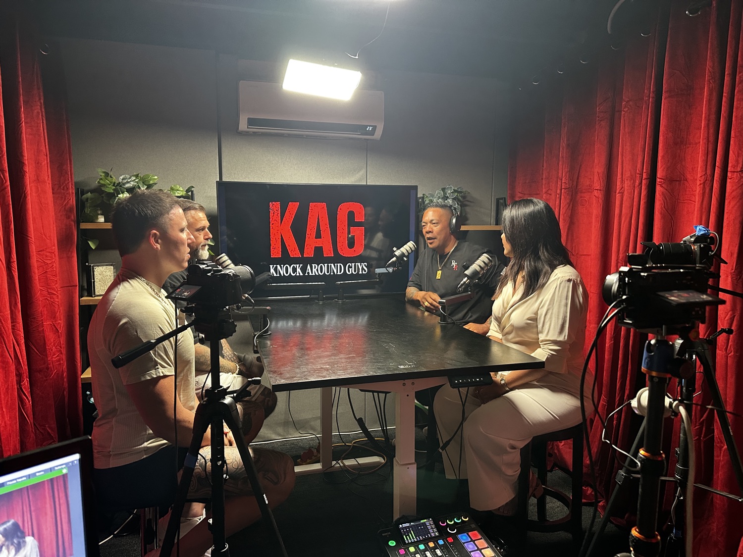 A podcast being recorded in the studio